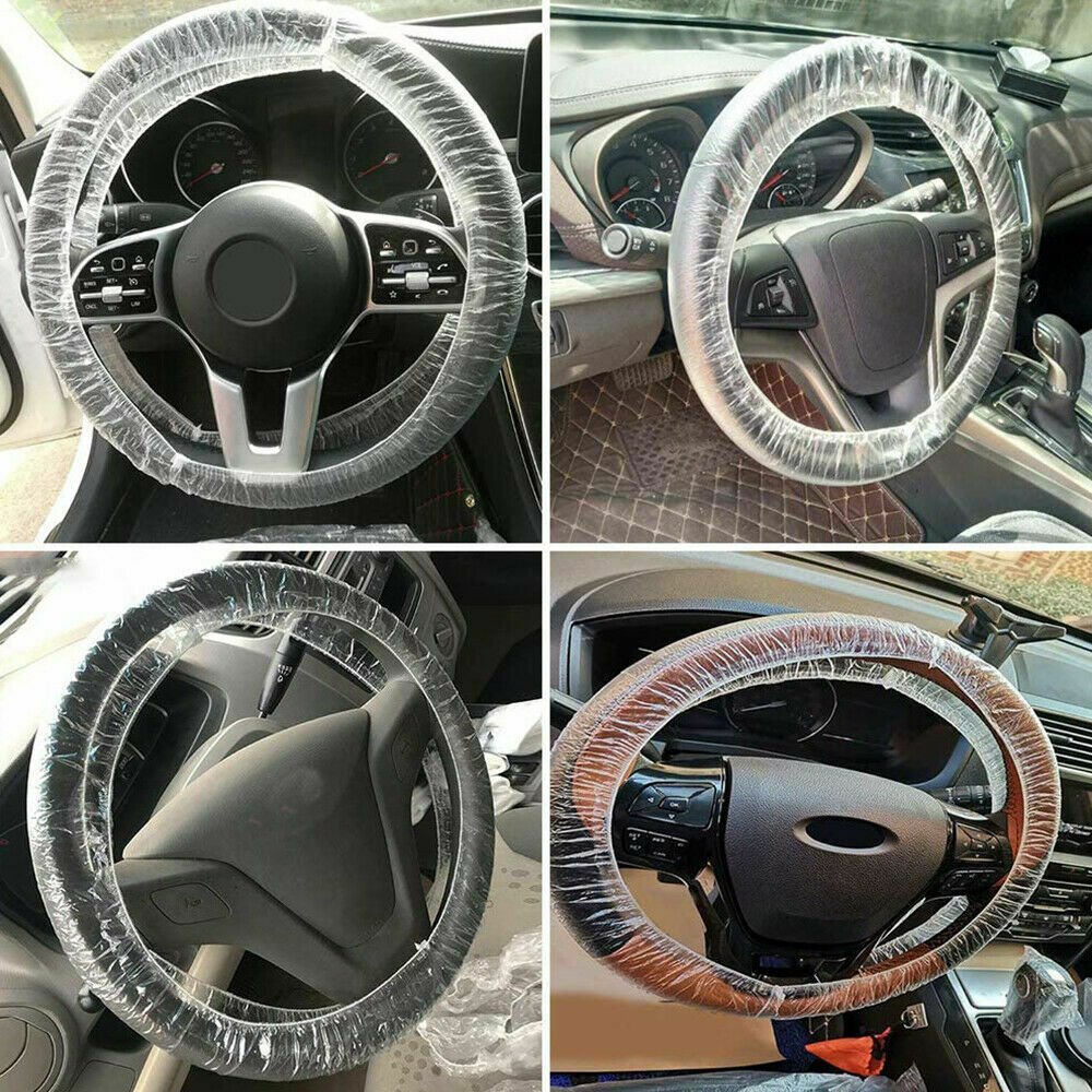 100Pc Car Disposable Plastic Steering Wheel Protector Cover Waterproof Dustproof