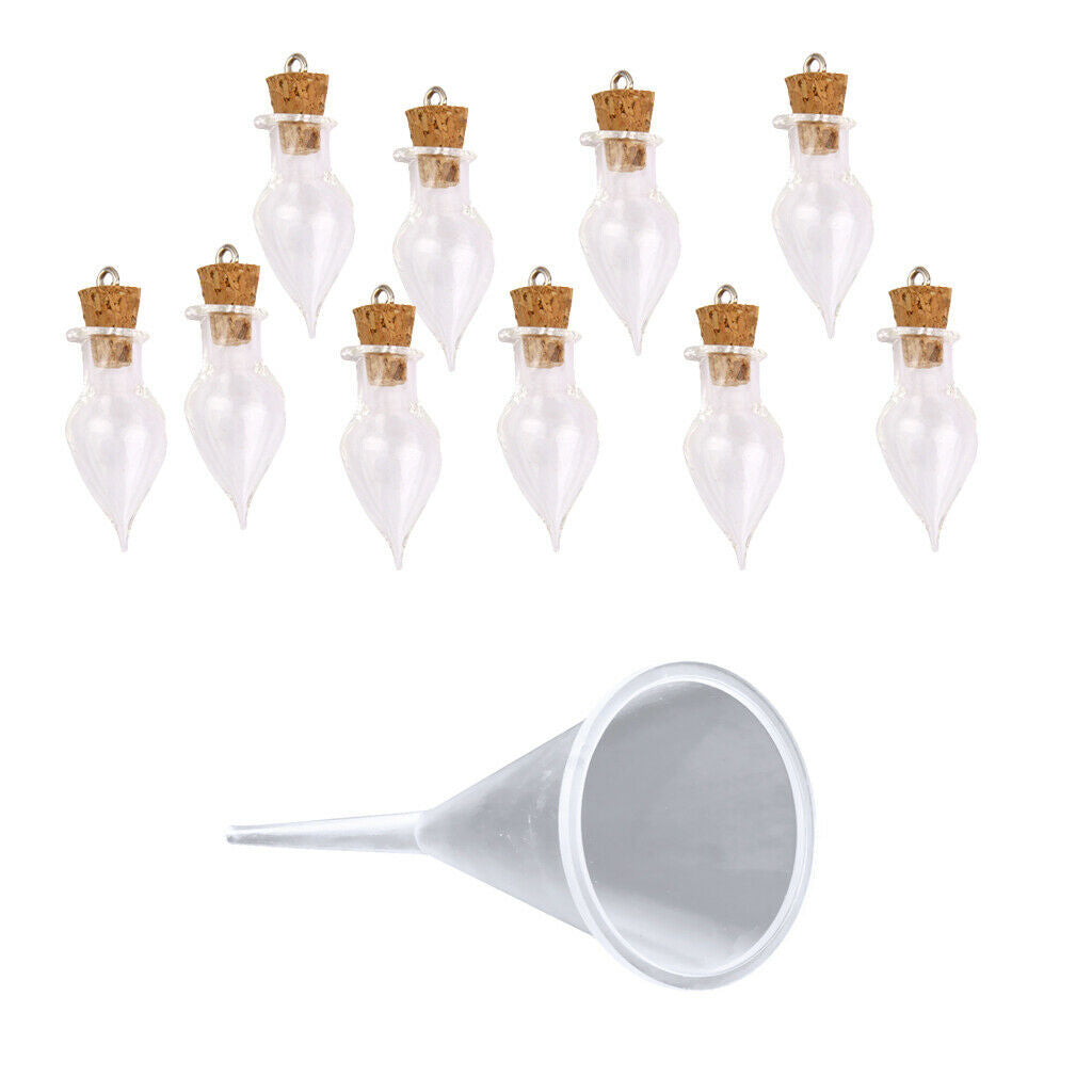 10pcs Clear Glass Cork Bottles Vial Wishing Bottle DIY Pendants With Funnel