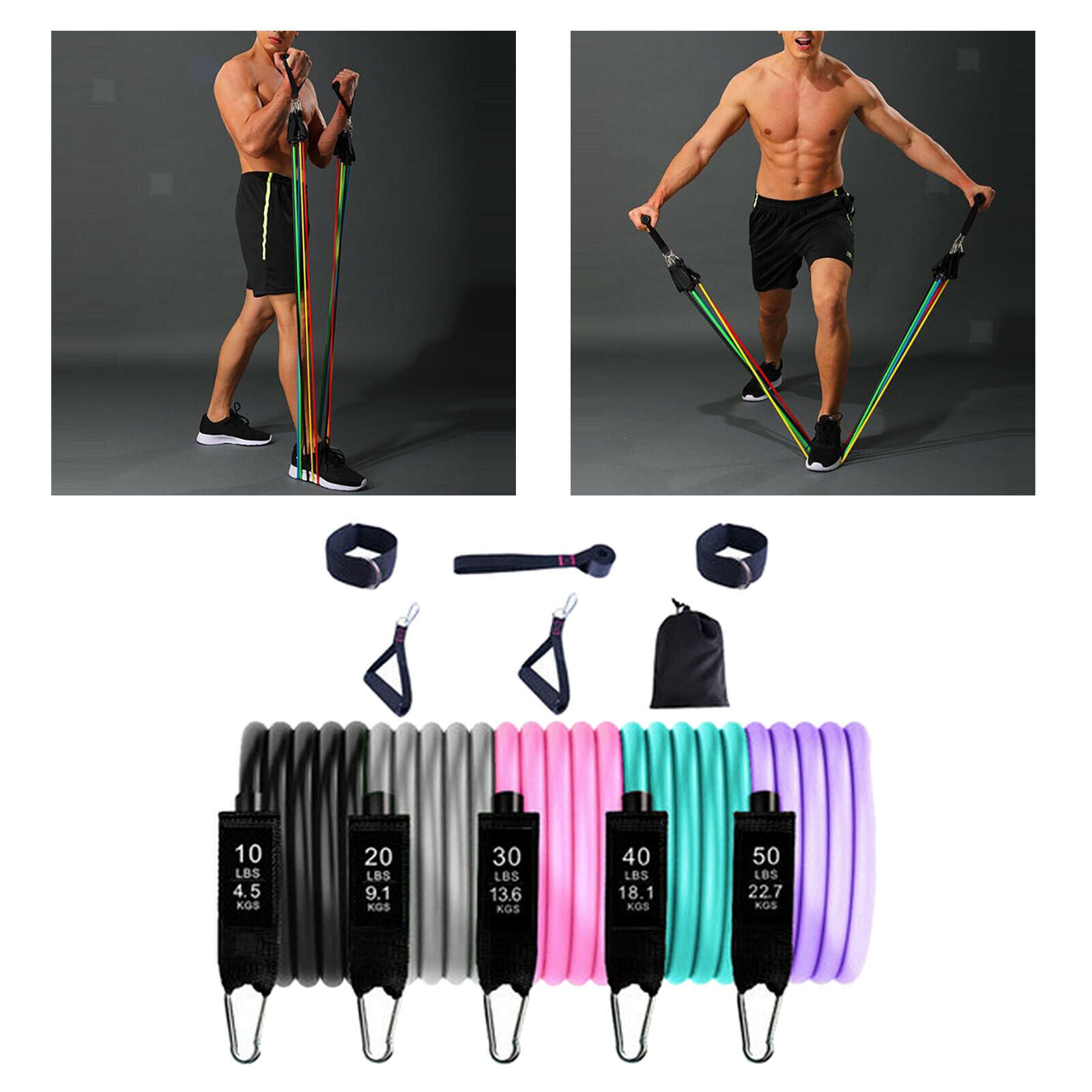 11 PCS Resistance Bands Yoga Gym Pilates Fitness Tubes Workout Men Women