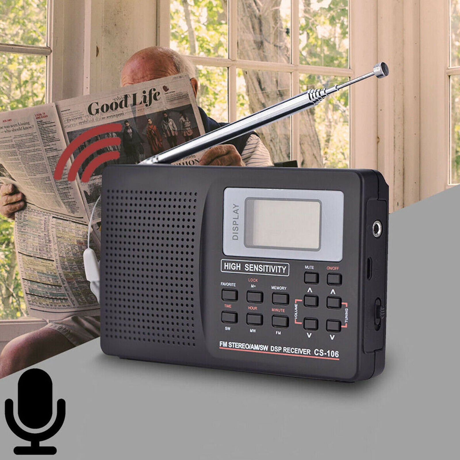 Portable Digital World Full Band Radio Receiver AM/FM/SW/MW/LW Radio+Alarm Clock