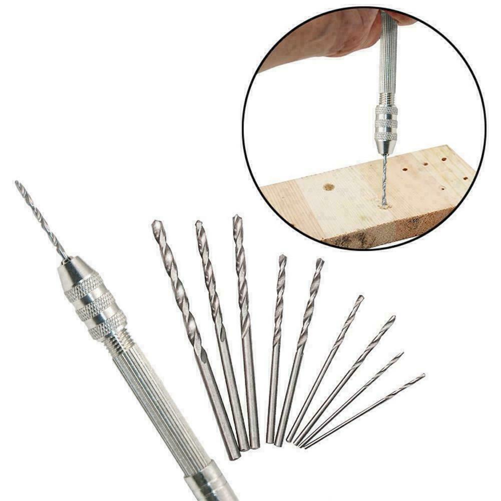 Mini Micro Aluminum Hand Drill Keyless Chuck +10x Twist Drills Rotary Tools L (3
