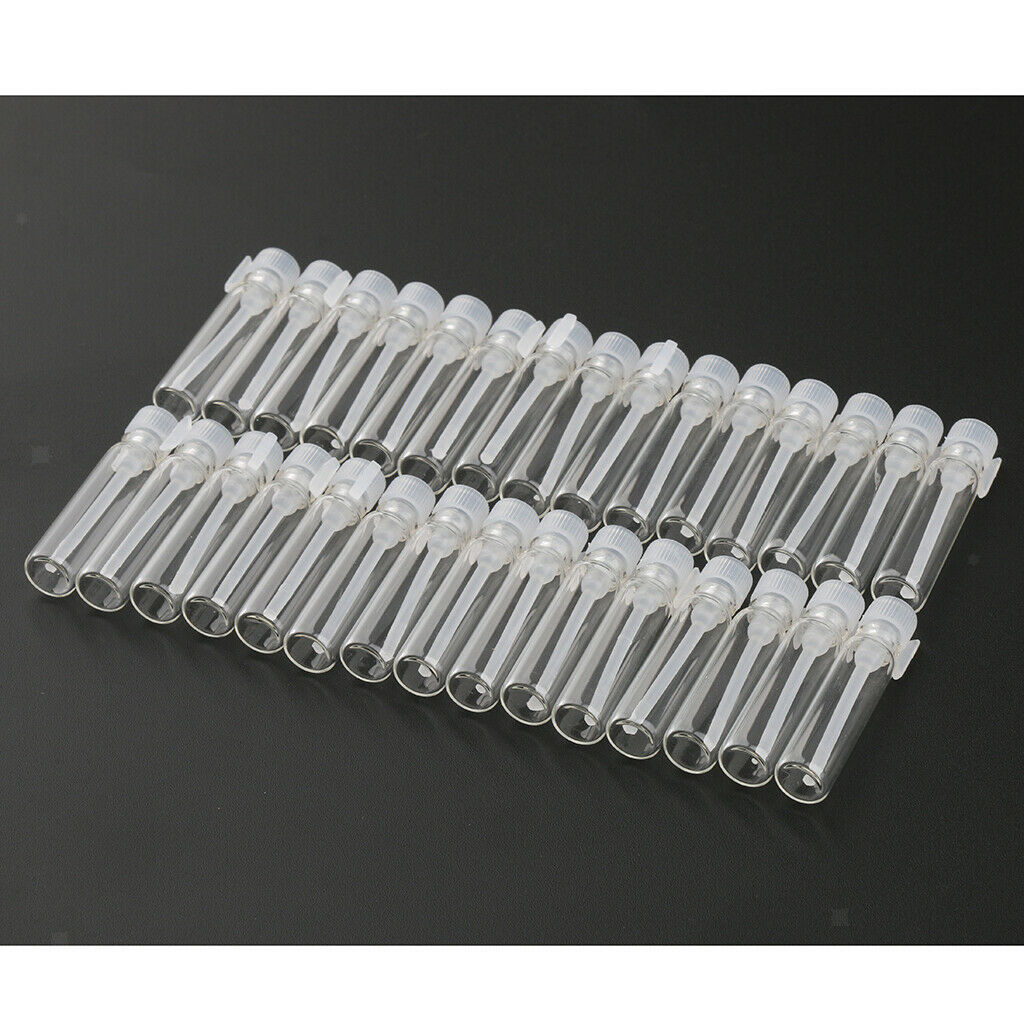 30 lot Travel Empty Mini Clear Glass Bottle Jar Sample Vials for Liquid 2ml