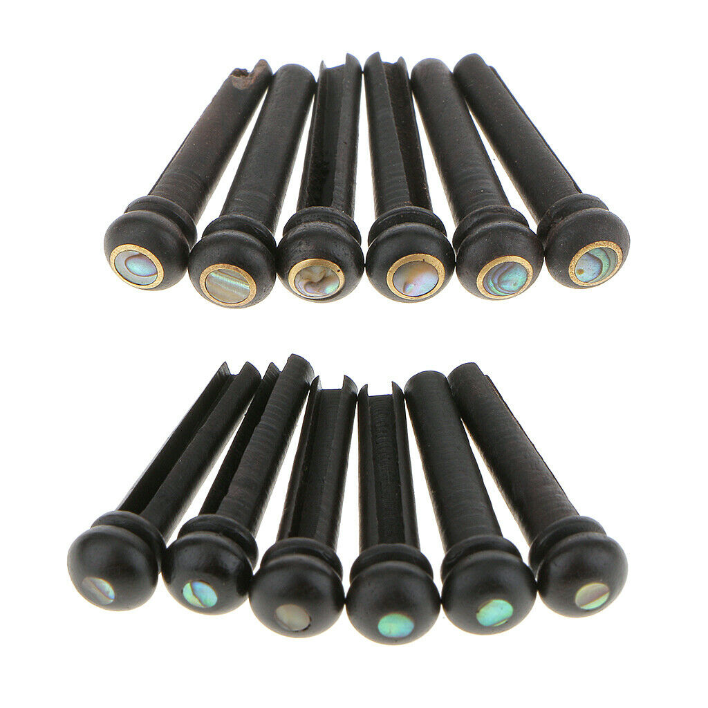 2 Set of 6pcs Acoustic Guitar Bridge Pins Ebony Black W / Shell / Abalone