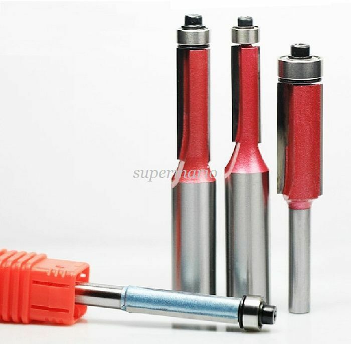1pcs Double Flutes 1/4" x 3/8" Straight Flush Trim Router Cutter Bit Bearing