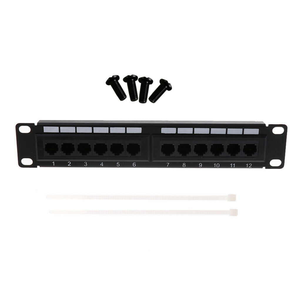 12-Port Patch Panel Cat5e UTP Black Wall Mountable Table Mounting 8x