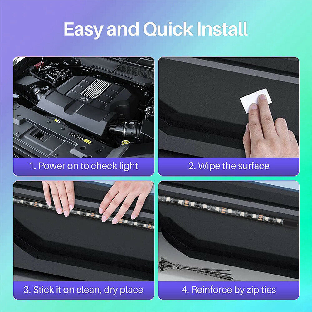 4pcs RGB Dream Color Underglow LED Kit Car Neon Strip Light Music APP Control