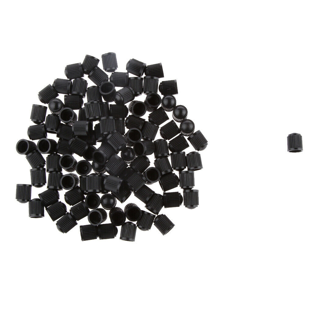 100x Car Truck Bike Tire/Wheel Air Pressure Valve Stem Caps Covers - Black