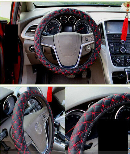 38 cm DIY Plush Car Steering Wheel Cover Black&Red Wear-resisting Softer Clean
