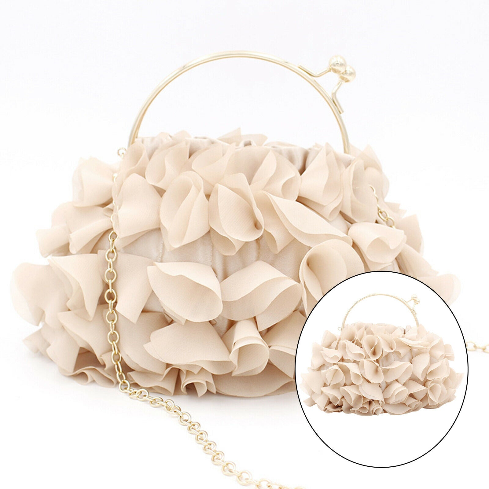 Satin Floral Clutch Purse Formal Wedding Cocktail Top-Handle Evening Bag