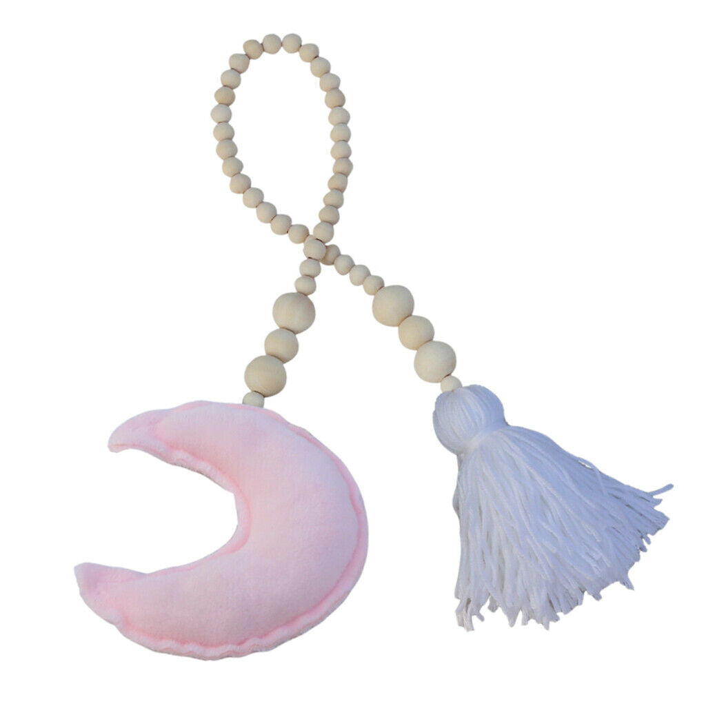 Wooden Tassel Pendant Bed Net Tieback Wall Ornament Pink Moon