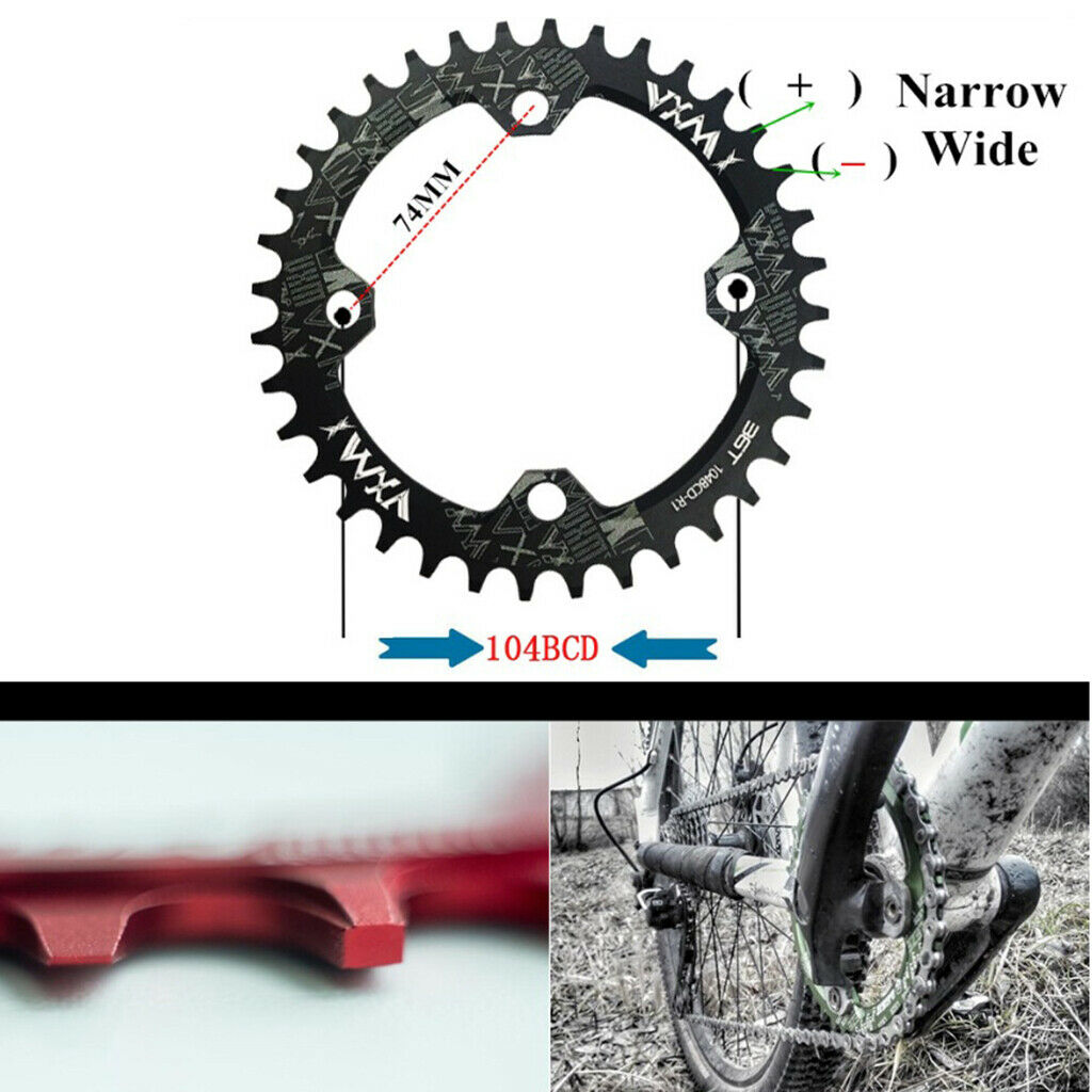 Bike Chainring 104 BCD Narrow Wide Chain Ring Chainwheel Sprockets Red 38T