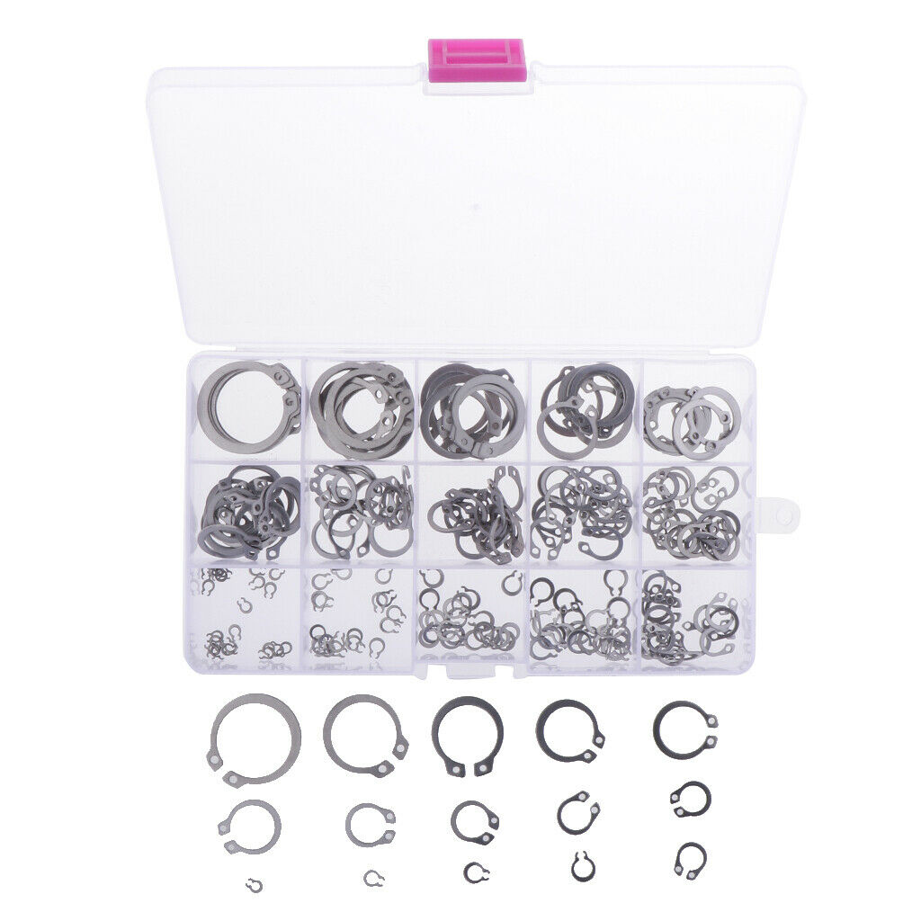 225x 15 Kinds Steel External Circlip Retaining Ring Snap Ring Assortment Kit