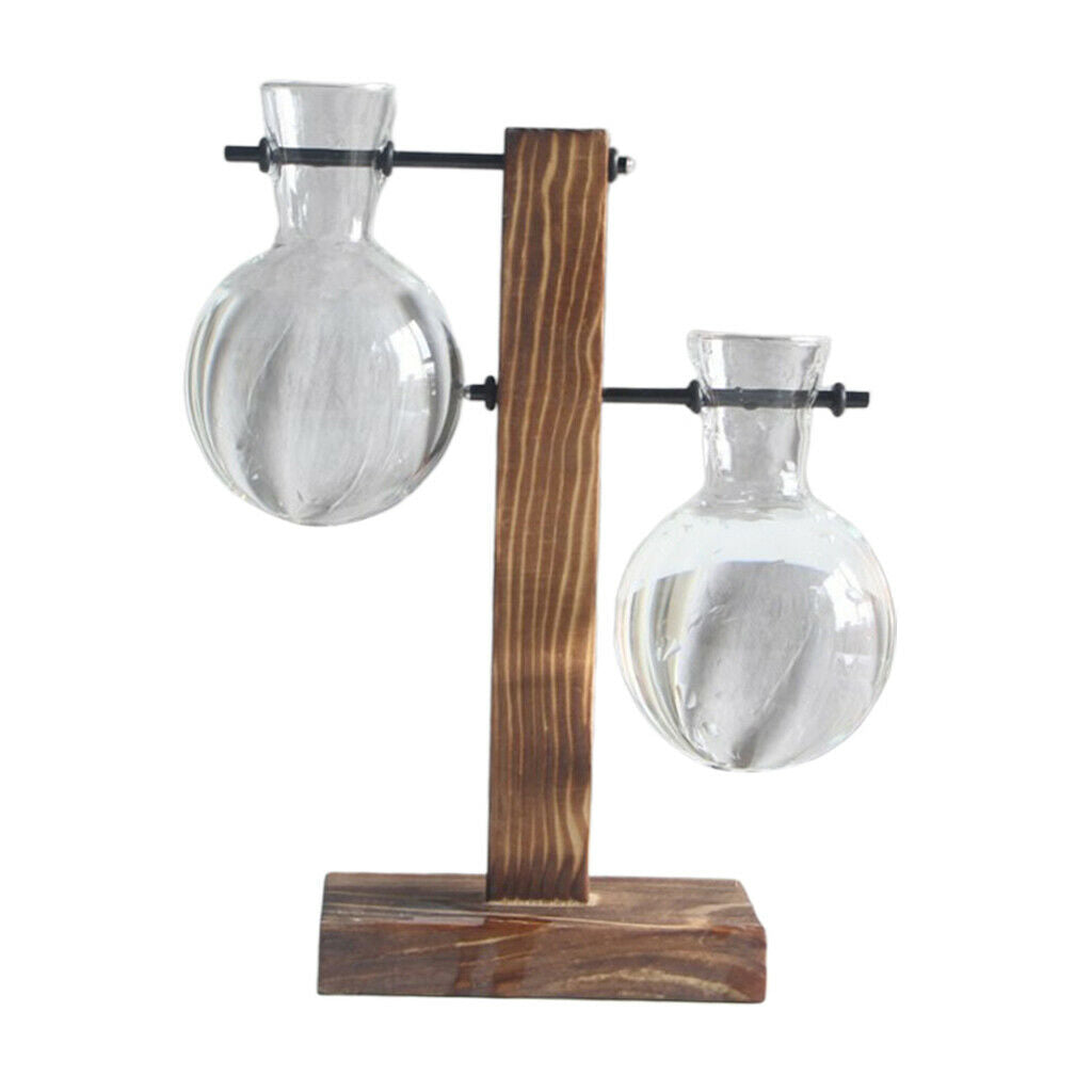 4Pack Rustic Glass Bulb Vase Holder w/ Wood Stand for Hydroponics Plants
