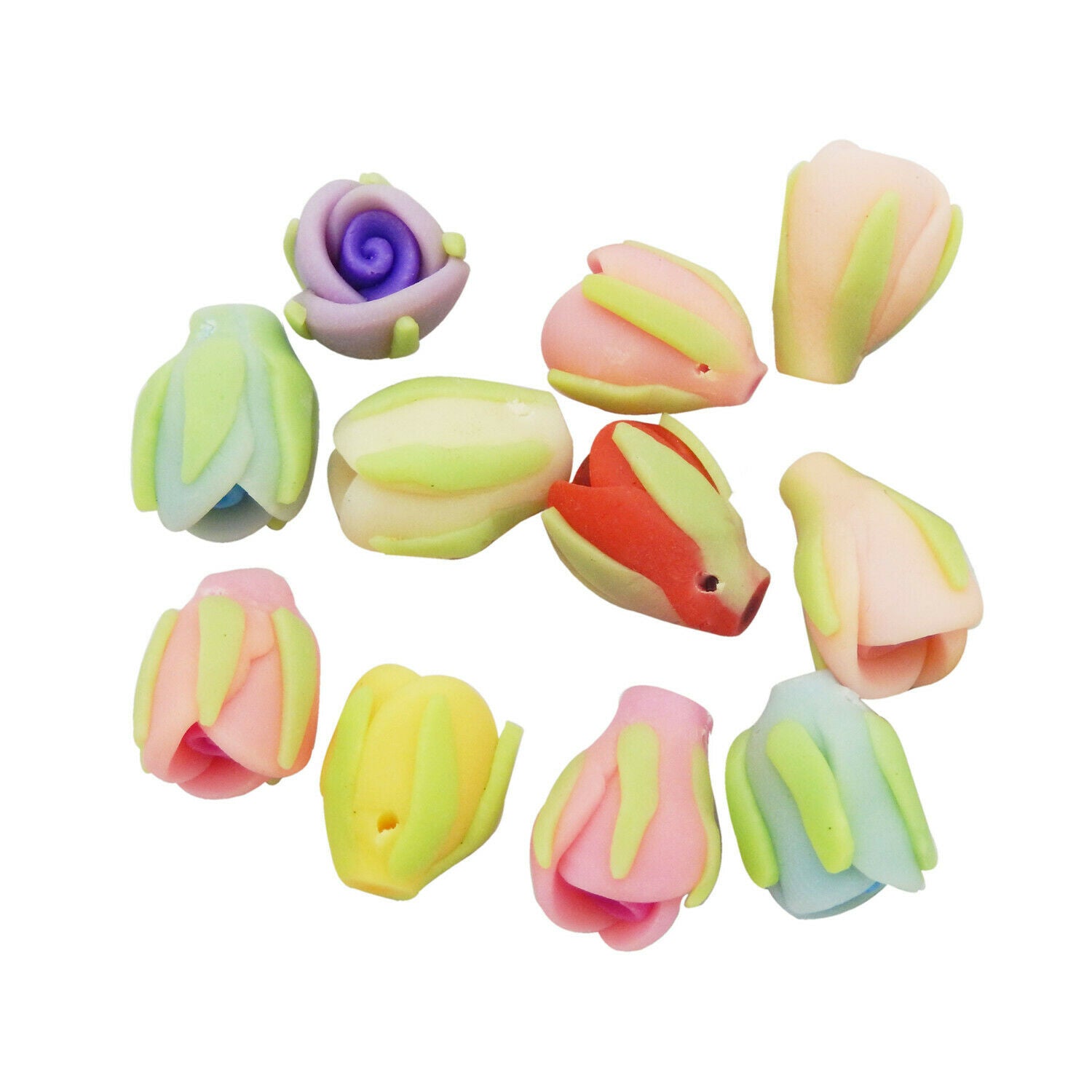 10PCS Bulk Polymer Clay Rose Flower Bead Bracelet Necklace Jewelry Craft 12x16mm