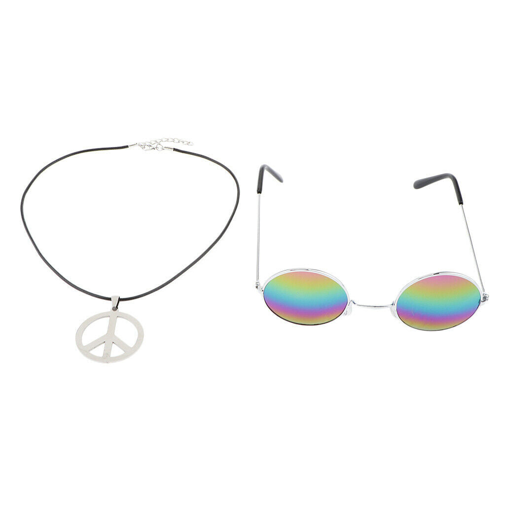 Peace Sign Pendant Necklace Rainbow Sunglasses 60s 70s Halloween Dress Up