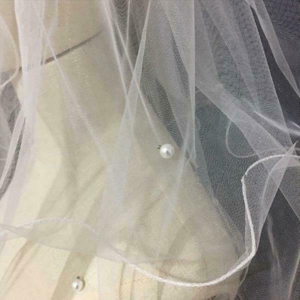Wedding Veil Comb Bridal Cathedral Veil with Pearls - 2 Tier Drop Veil Wedding