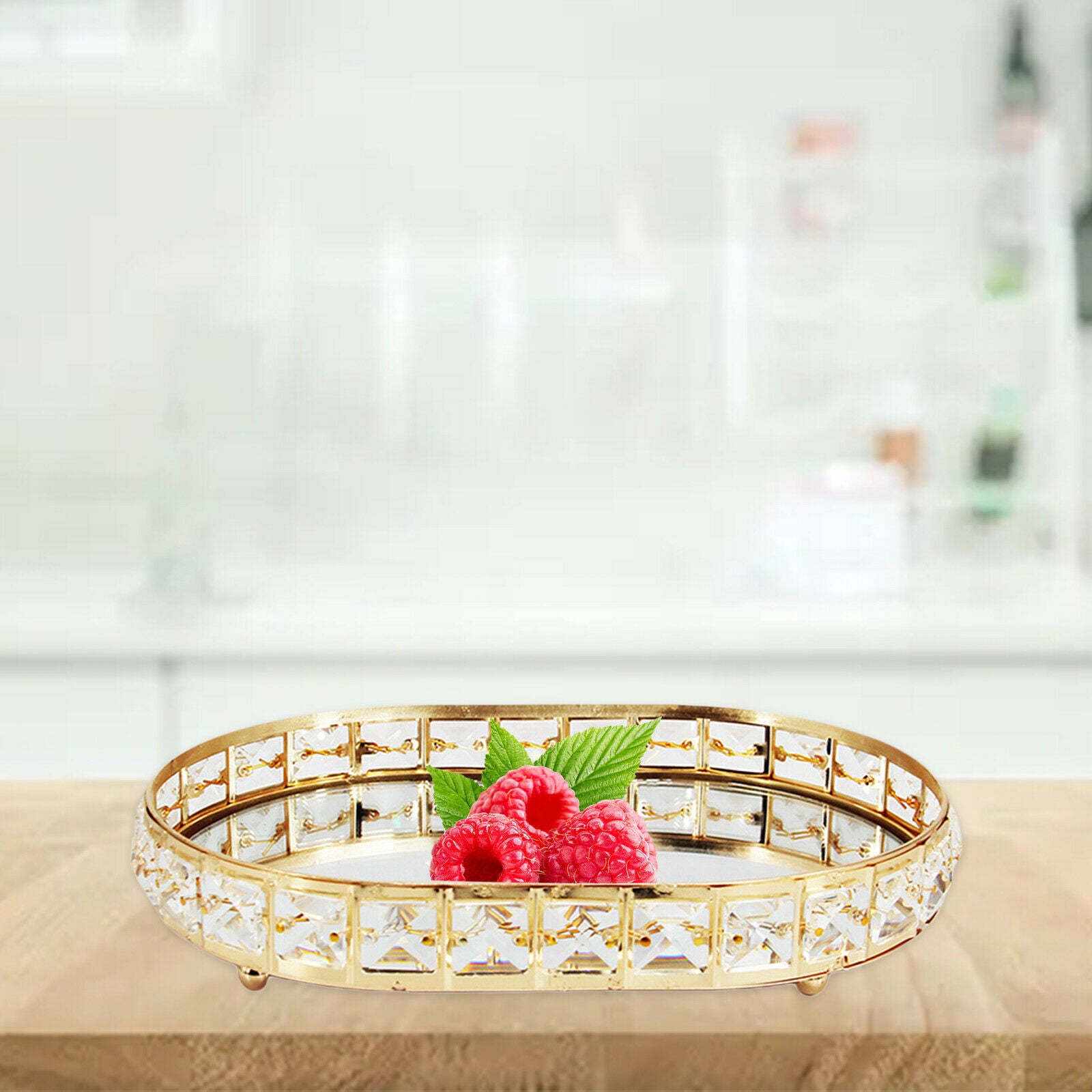 Crystal Cosmetic Vanity Tray Oval Makeup Tray Cosmetic Perfume Bottle Trays