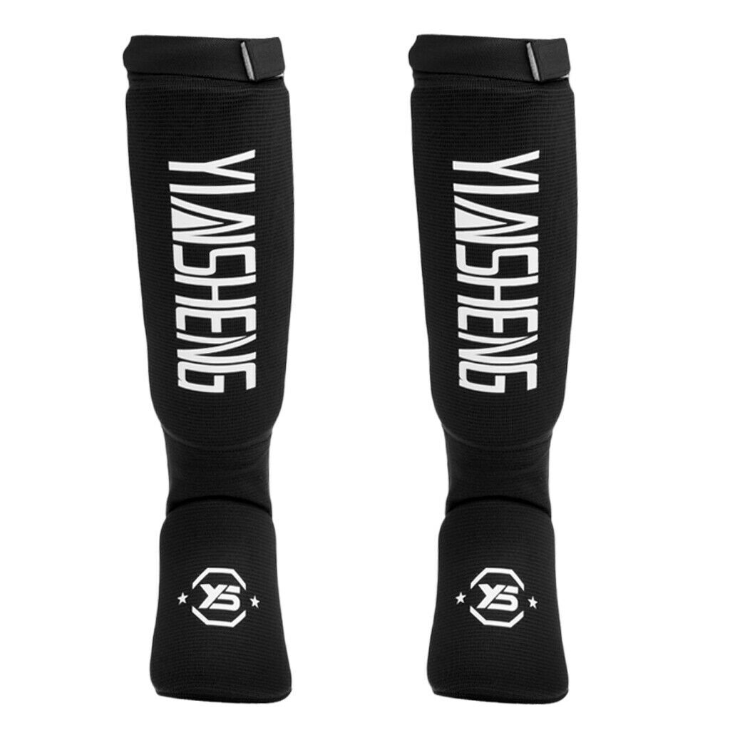 1 Pair Elastic Shin & Instep Padded Guards Martial Arts Shin Guards Black-M