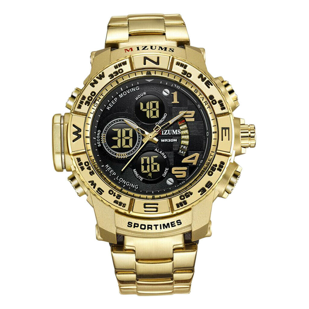 Men Fashion Wristwatch Waterproof Quartz Movement Luminous Golden