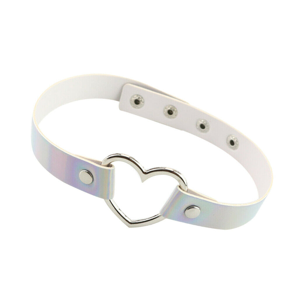 Hollow Love Heart Choker PU Leather Collar Heart Gothic Necklace White