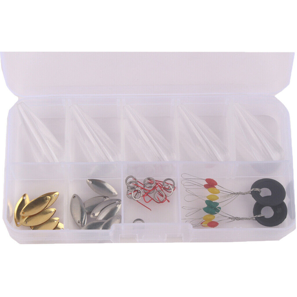48pcs Fishing Accessories Tackle Box with Spoon Sbirolino Floats Hook Rings