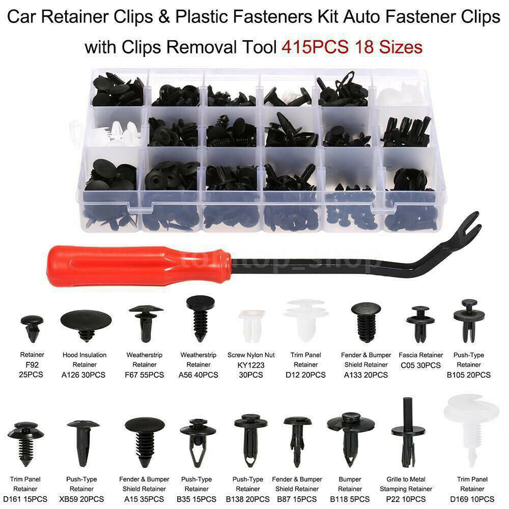 415Pcs Auto Car Body Plastic Push Pin Rivet Trim Fastener Clip Screwdriver Nylon