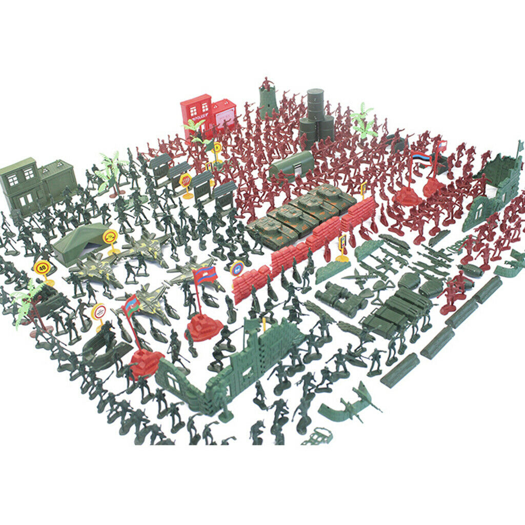 Army Playset War Soldier Men Action Combat Fighter Airplane Landscape Kits