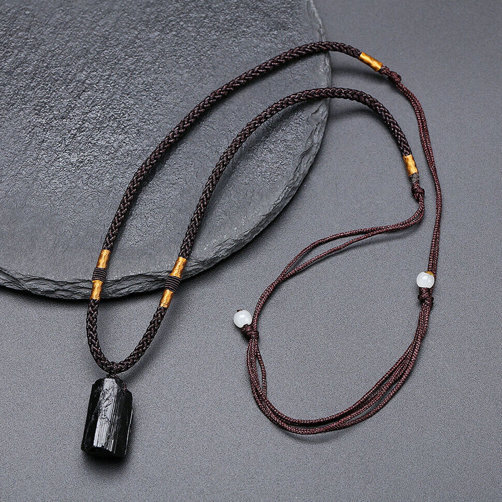 Women Men Black Tourmaline Stone Pendant Crystal Gem Specimen Necklace