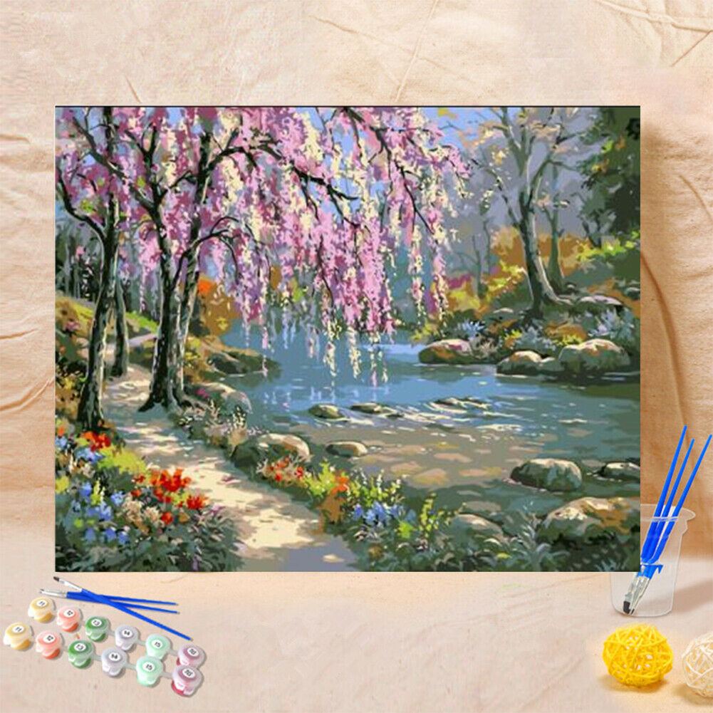 DIY Painting by Numbers Romantic Creek Oil Painting on Canvas Home Decor @