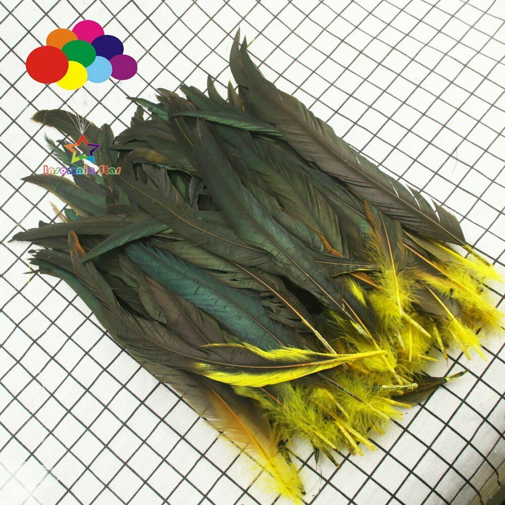 Yellow dyeing 100Pcs 12-14Inch/30-35cm Cock Chicken Tail natural Feathers Crafts