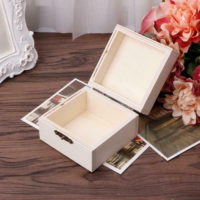 Wooden Square Jewelry Storage Box Wood Base Crafts Case Art Decor Kids DIY Toys