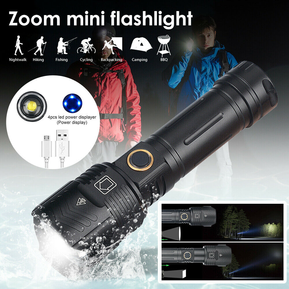 Ultra-clear Flashlight LED Outdoor Waterproof USB Portable Zoom Camping Light