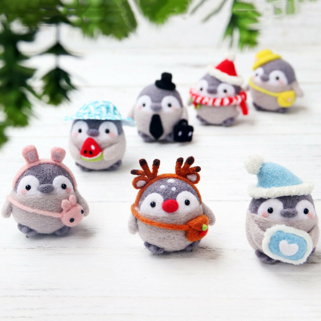 2pcs Craft DIY Penguin Needle Felting Kit 66s Pure Wool Felting Supplies