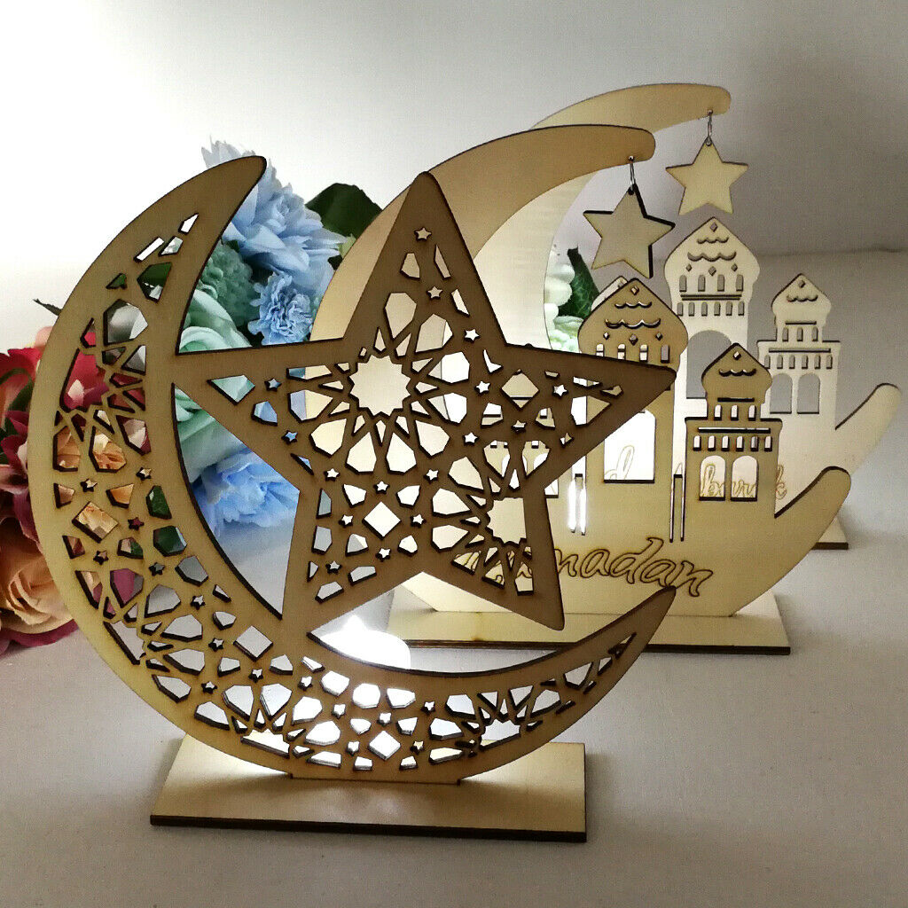 Muslim Ramadan Wooden Moon Star Crafts Ornament for Festival Home Decoration