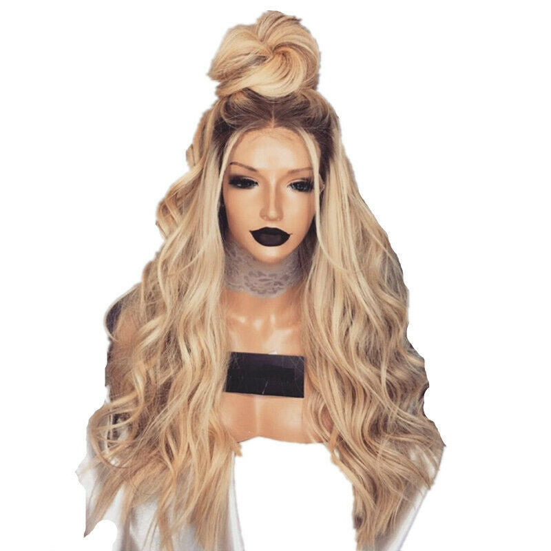 Synthetic Wig Long Body Wavy Full Wigs Ombre Blonde Brown Color Fashion Women