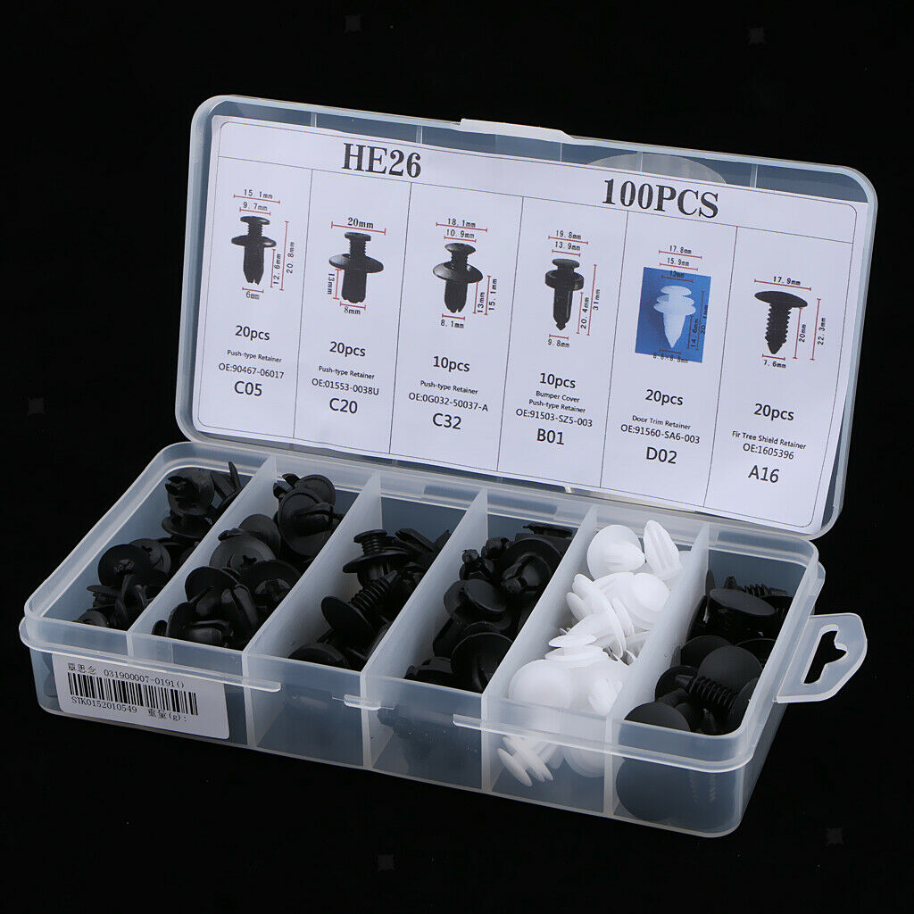 100pcs Car Black Plastic Clips Rivet  Bumper Door Retainers For GM