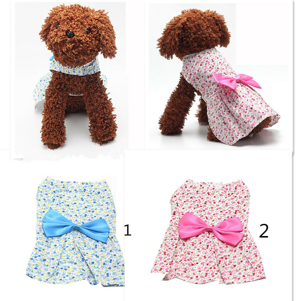 Pet Dog Dress Skirt Cat Bow Princess Clothes Apparel Female Costume Blue S