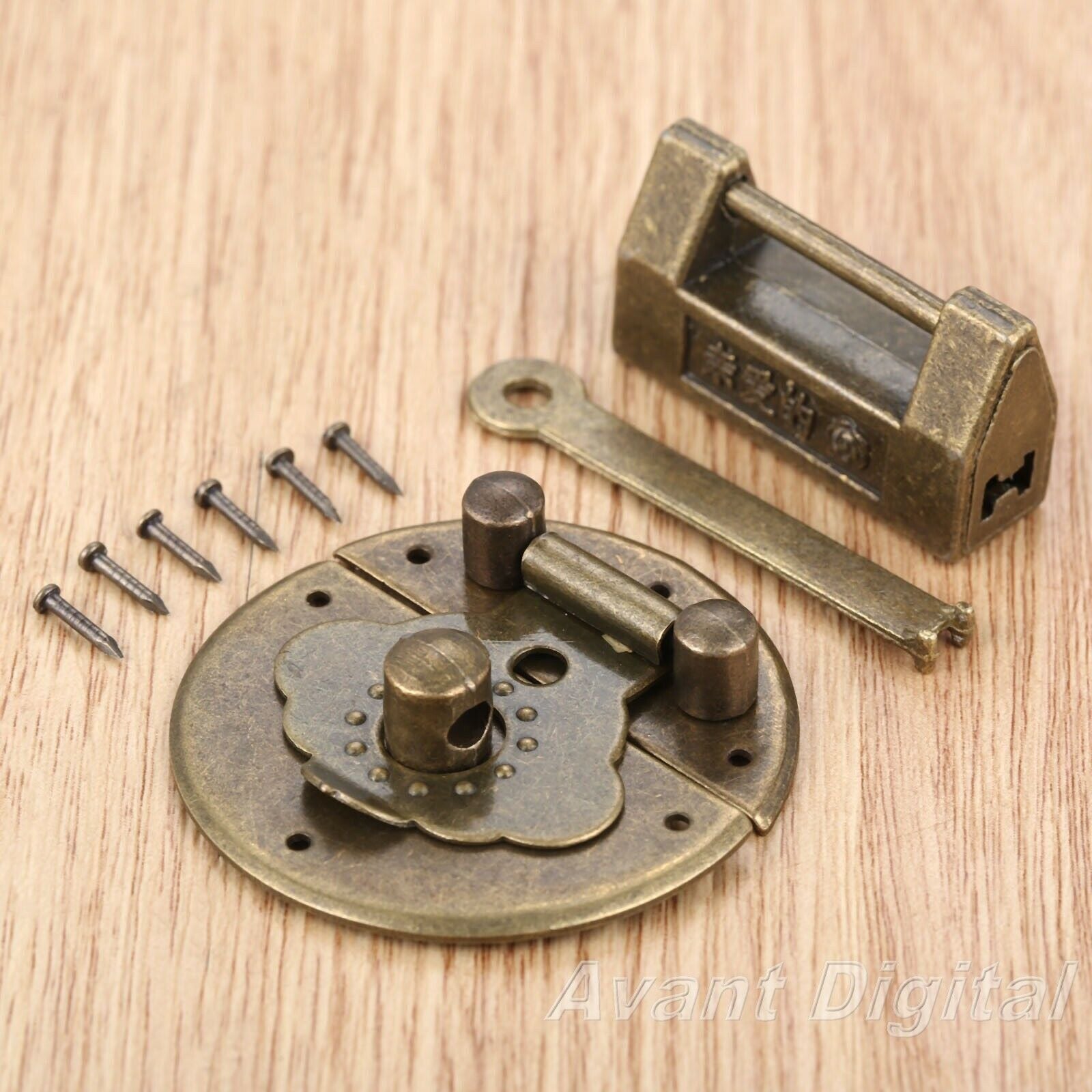 1Set Retro Bronze Lock Latch Buckle Clasp Chinese Old Style Jewelry Box Padlock