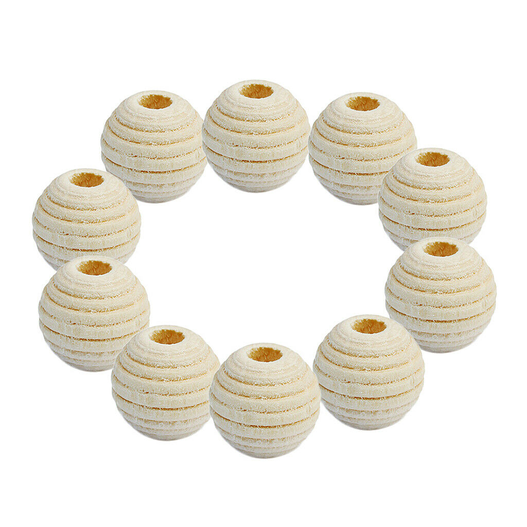 50pcs Striped Engraved Unfinished Wood Round Wooden Beads for Crafts 12mm