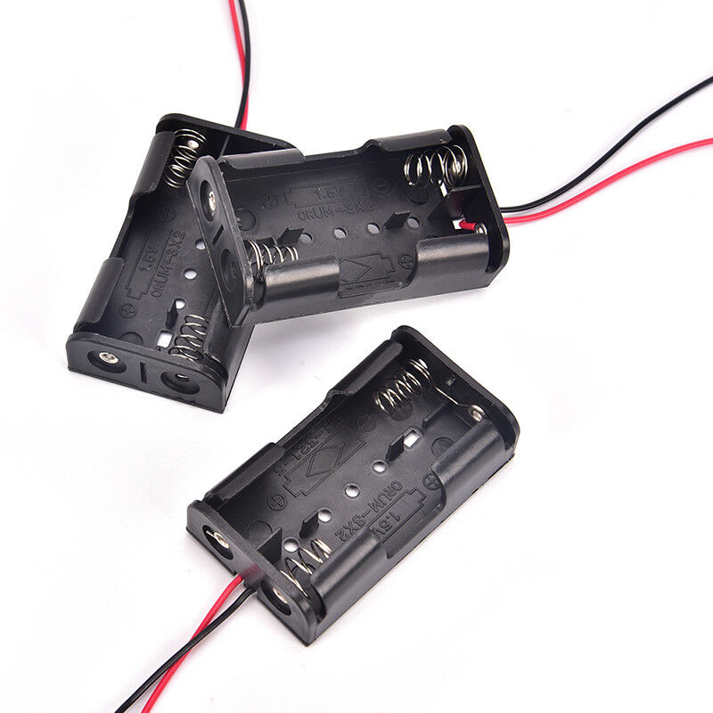2pcs Black 2 x 1.5V AA Battery Holder Case Box w Wire Lead joJC.l8