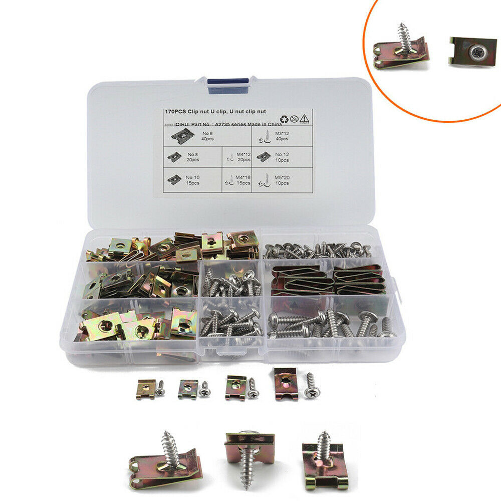 170x U Type Clips Fasteners Self Tapping Screws M3 M4 M5 Car Repair Accessories