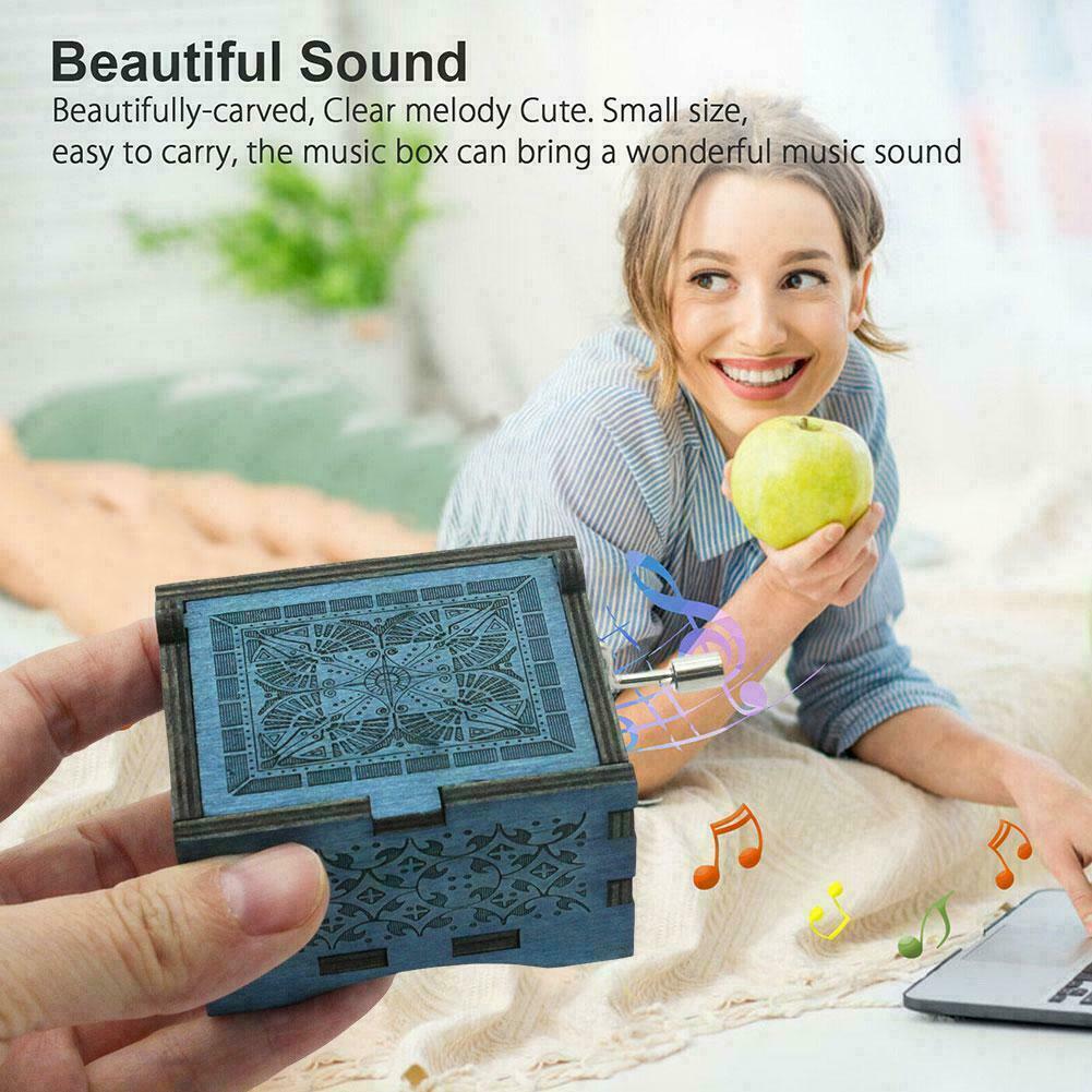 Music Box You are My Sunshine blue,Wooden Classic Music Crafts Crank Box