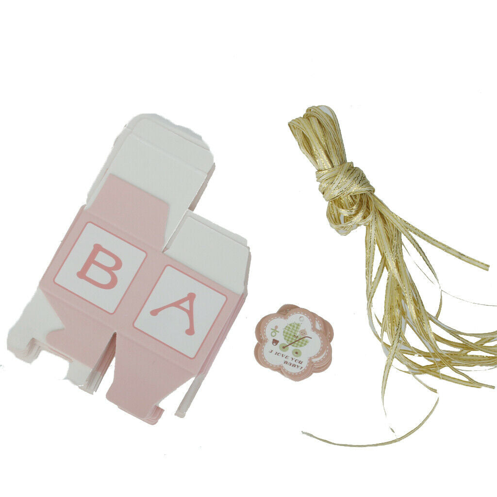 12x Ribbon Box Boy Girl Party Favor Gifts Candy Wrapping Case w/Labels Pink
