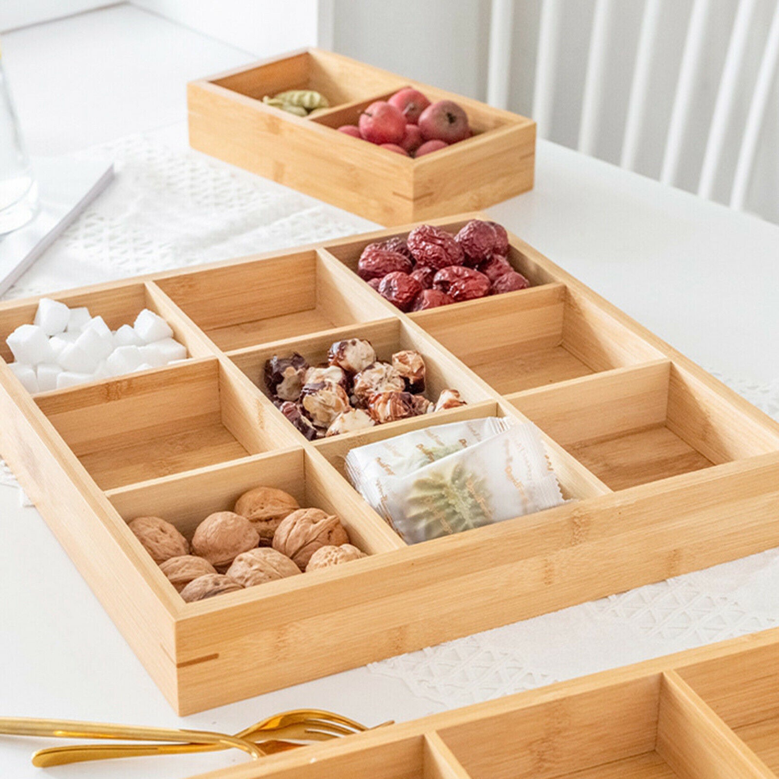 Wooden Food Serving Tray Snack Dry Fruits Nut Platter Candy Dish for Kitchen