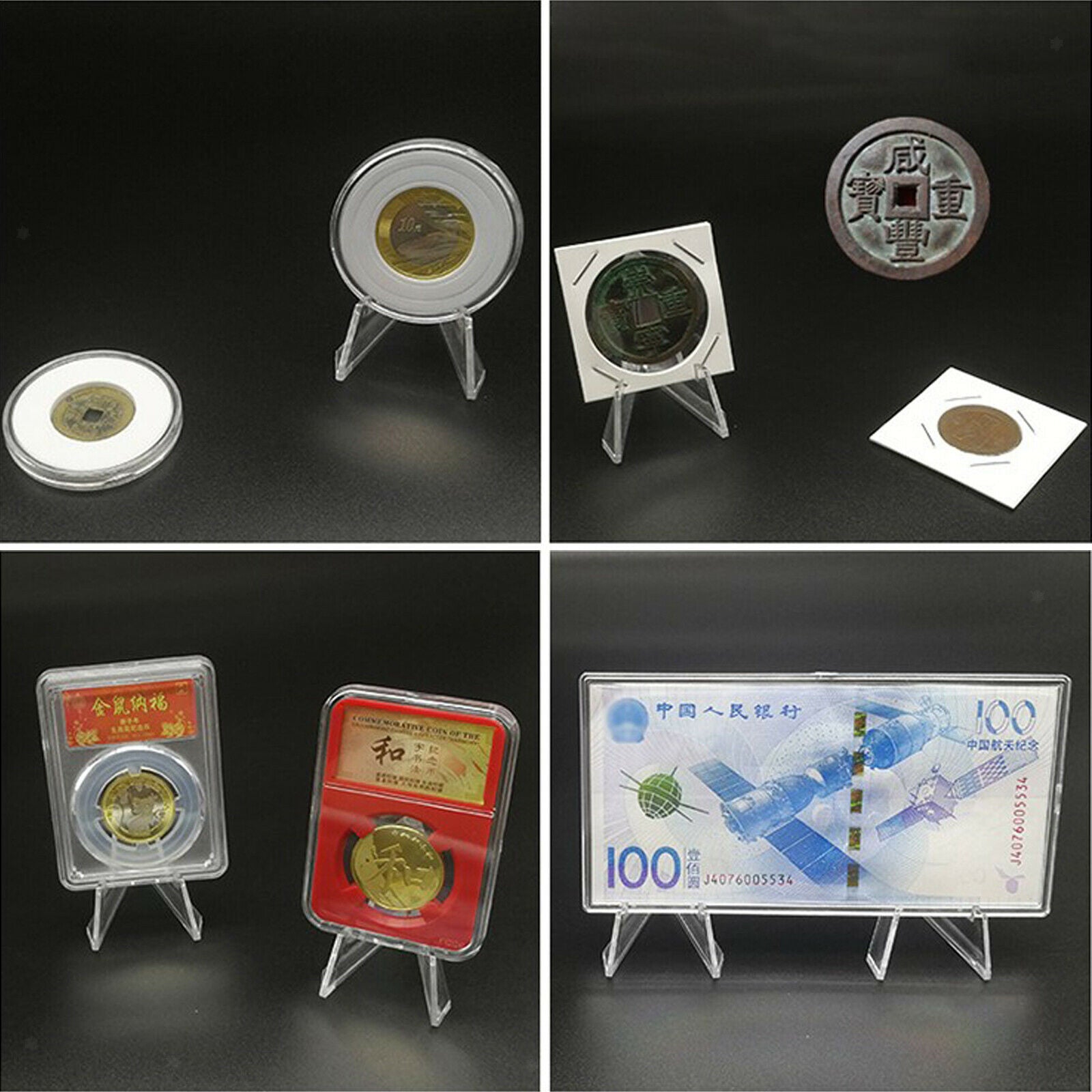 10 Pieces Coin Display Easel for Badges Pocket Watches Challenge Coins 68mm