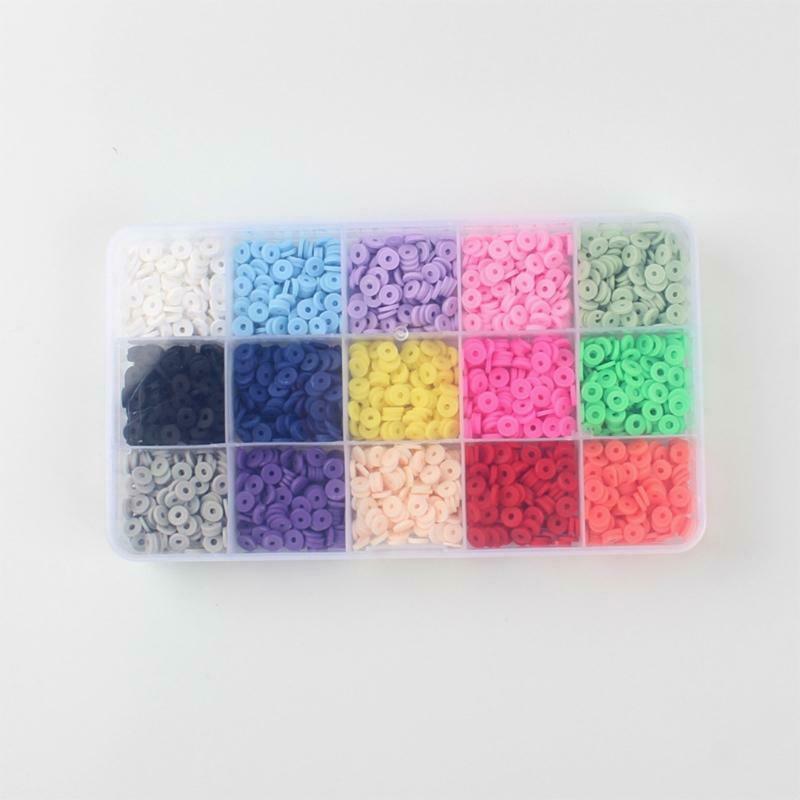 15Grids Round Clay Beads DIY Earring Necklace  Bracelets Bohemian Style