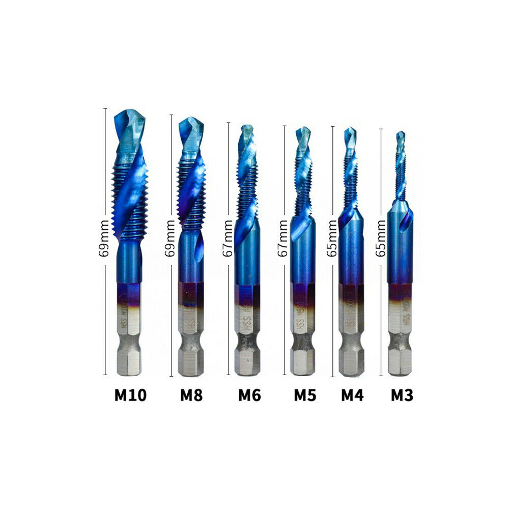 6PCS Hand Tap Drill Bits HSS Screw Spiral Point Thread High Speed Steel Hex