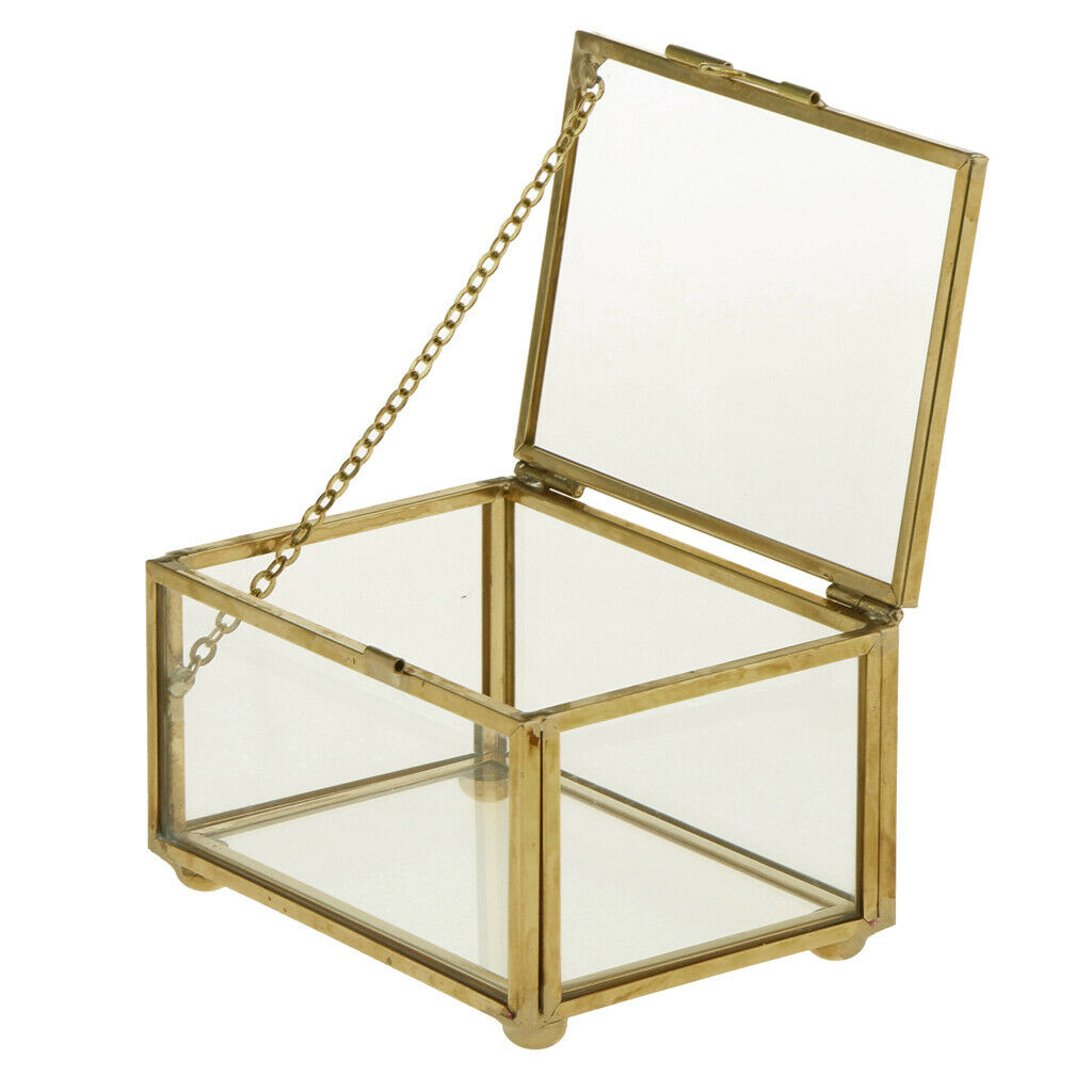 2X Modern Cuboid Glass&Metal Terrarium Transparent Clear Jewelry Case 10x7x6cm