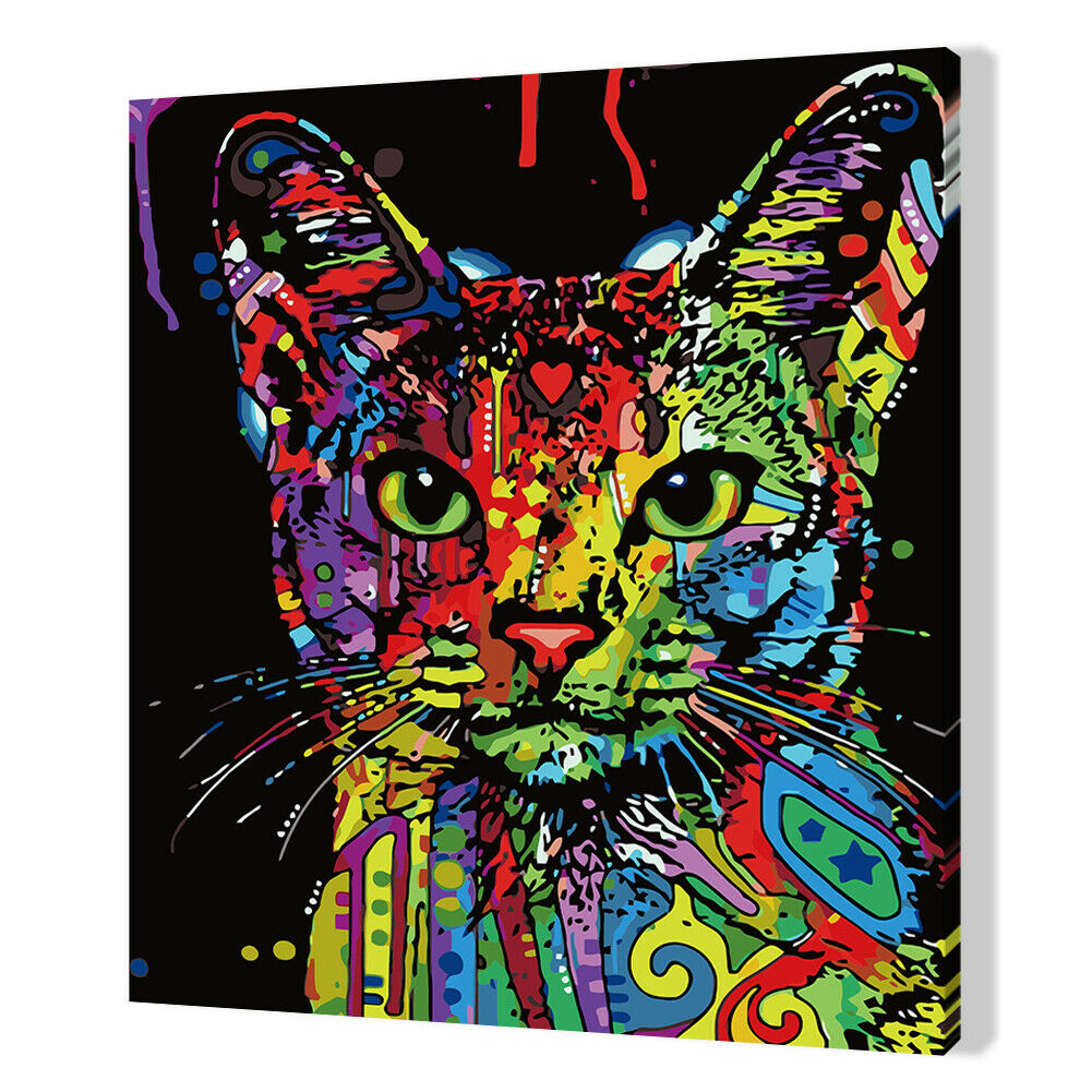 Colorful Cat DIY Oil Painting By Number Acrylic Paint On Canvas Home Decor @