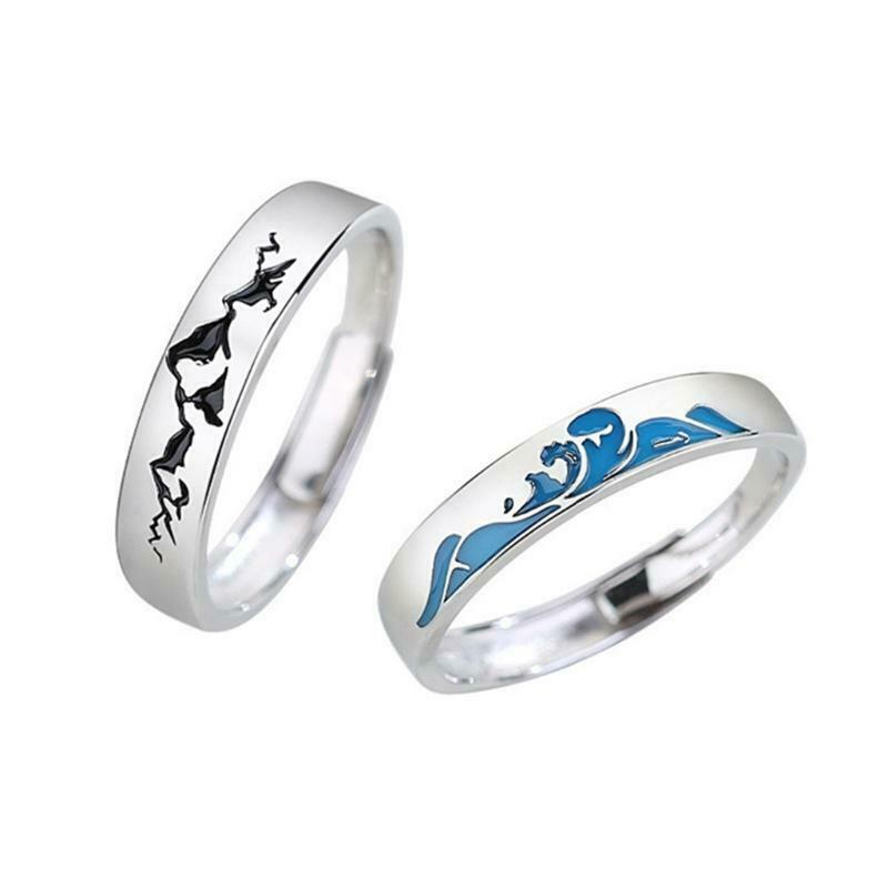 Matching Rings Mountain Sea Promise Band Rings Open Ring Adjustable Lovers Ring